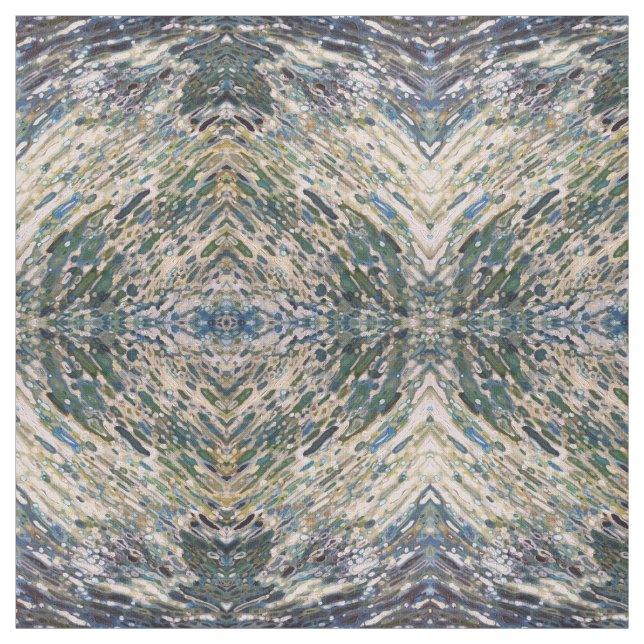 Olivgrünes Marine-und Creme-Gewebe Ikat Boho Stoff (Muster)