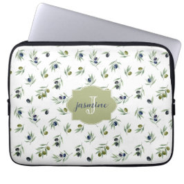Olivgrünes Monogramm Name Wasserfarbe Chic Muster Laptopschutzhülle