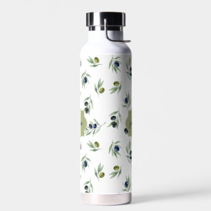 Olivgrünes Monogramm Name Wasserfarbe Chic Muster Trinkflasche
