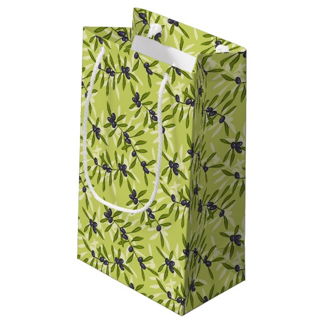 Olivgrünes Muster Kleine Geschenktüte (Rückseite Schrägansicht)