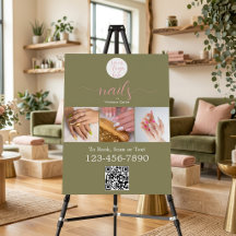 Olivgrünes Pink Logo QR-Code Foto Nagelstudio