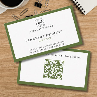 Olivgrünes Rand-QR-Code Firmenlogo Visitenkarte