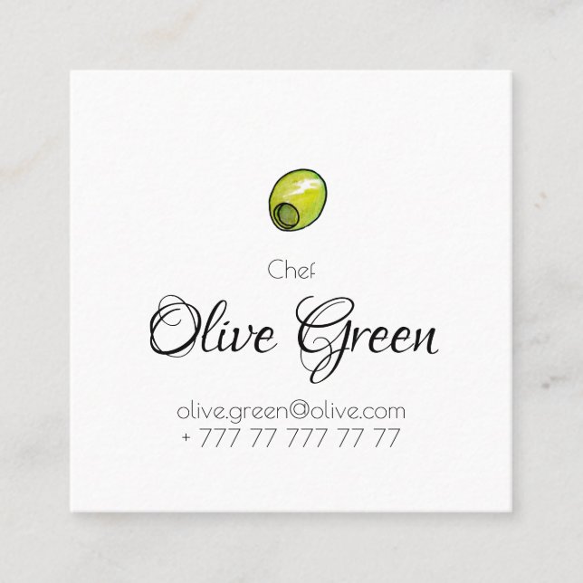 Olivgrünes Restaurant Quadratische Visitenkarte (Vorderseite)