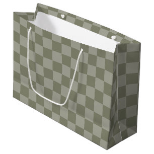 Olivgrünes und graues kariertes Musterdesign Große Geschenktüte