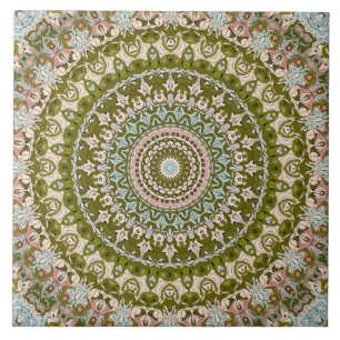 Olivgrünes und Pastell-Mandala-Muster Fliese