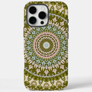 Olivgrünes und Pastell-Mandala-Muster iPhone 16 Pro Max Hülle