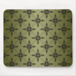 Olivgrünes und schwarzes Damastmuster Mousepad