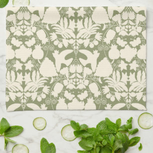 Olivgrünes Volkskunst-Otomi-Symmetriemuster Geschirrtuch