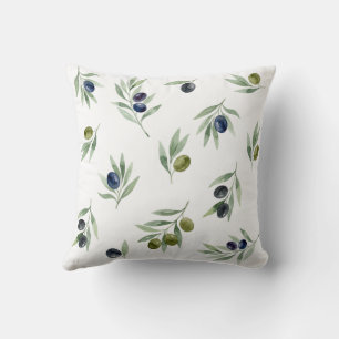 Olivgrünes Wasserfarben-Botanik-Chic-Muster Kissen