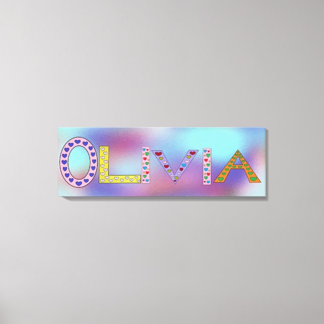 OLIVIA Baby Girl Name farbenfrohe Buchstaben Leinwanddruck (Vorderseite)