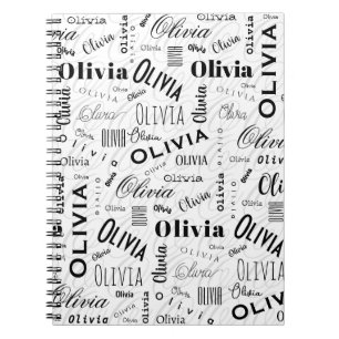 Olivia Benutzerdefinierter Name Schwarz Weiß Notizblock