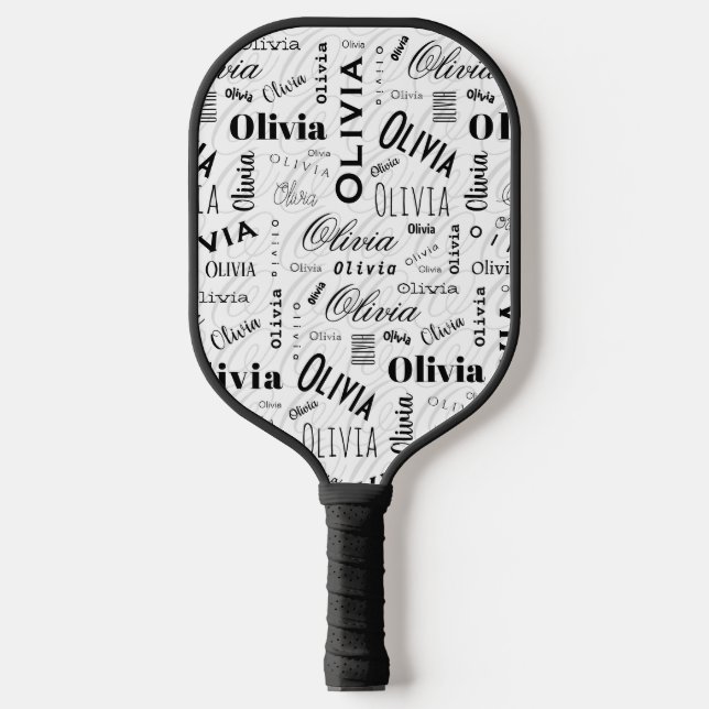 Olivia Benutzerdefinierter Name Schwarz Weiß  Pickleball Schläger (Vorderseite)