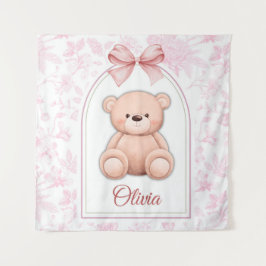 Olivia | Benutzerdefiniertes rosa Teddy-Bär-Kinder Wandteppich