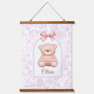 Olivia Benutzerdefiniertes rosa Teddy-Bär-Kinder Wandteppich Mit Holzrahmen