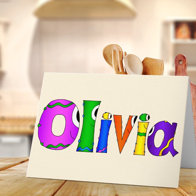 "Olivia" Cartoon-Zeichenname Karte (Hey! Take a look at this most awesome cartoon name card "Olivia"!)