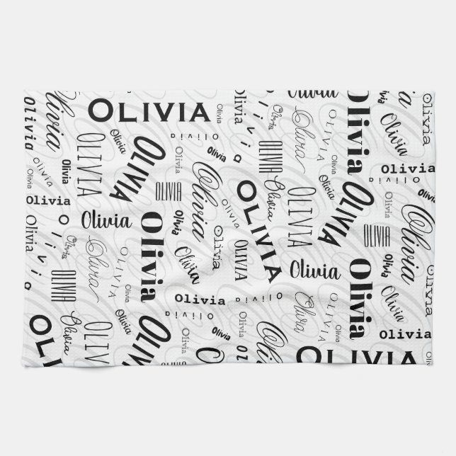 Olivia Custom Name Black White  Geschirrtuch (Horizontal)