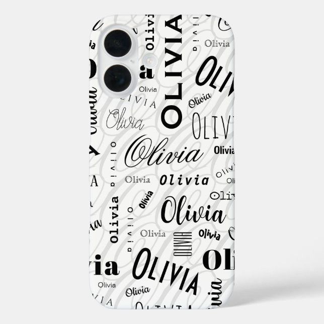 Olivia Custom Name Black White  iPhone 16 Hülle (Rückseite)