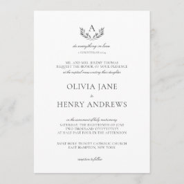 Olivia Elegant Gray Monogram Katholic Wedding Einladung