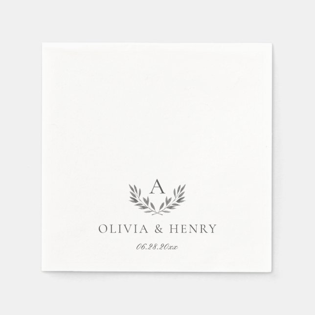 Olivia Elegant Gray Monogram Simple Wedding Serviette (Vorderseite)