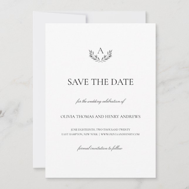 Olivia Elegant Wedding Monogram Save the Date (Vorderseite)