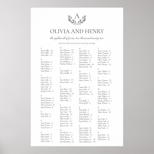 Olivia Elegantes Alphabetisches Hochzeitsszenario Poster (Vorne)