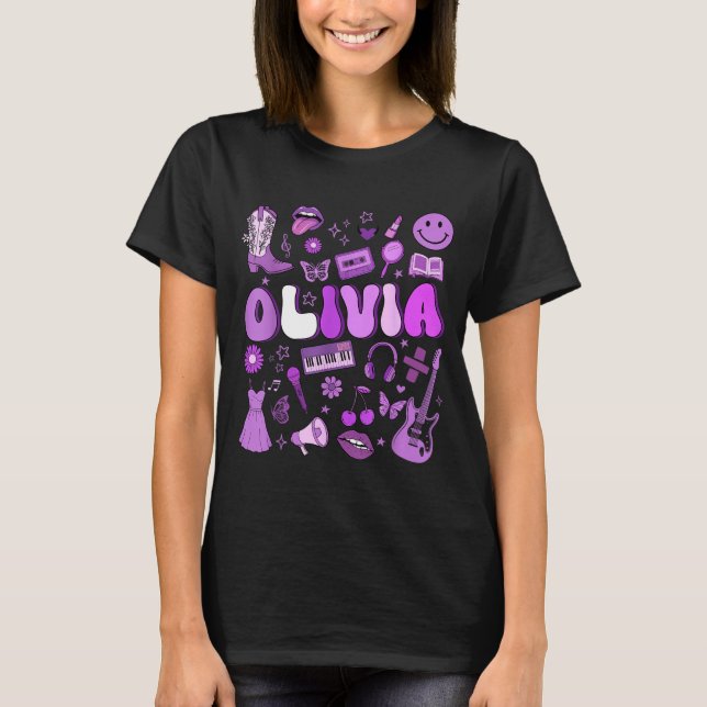 Olivia First Name I Love Olivia Groovy 80's Girls  T-Shirt (Vorderseite)