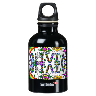 Olivia, Girls Name Whimsical Art Aluminiumwasserflasche