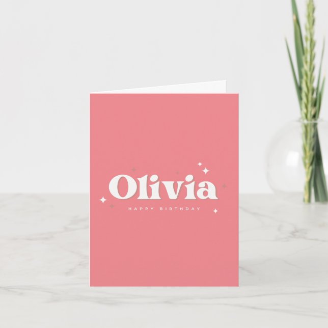 Olivia | Happy Birthday Pink Karte (Vorderseite)