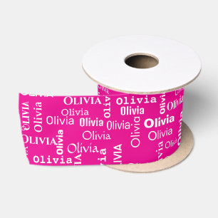 OLIVIA Individuelle Name auf Neon Pink Satinband