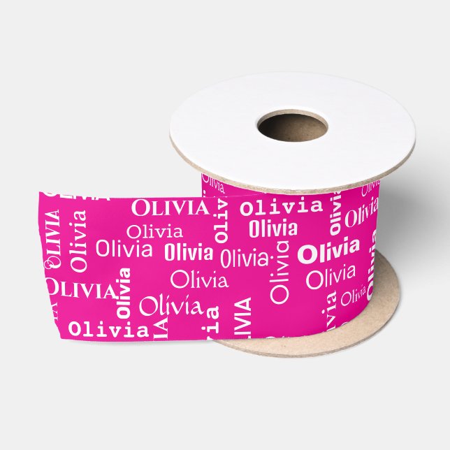 OLIVIA Individuelle Name auf Neon Pink Satinband (Spule)