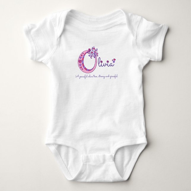Olivia Mädchenname im Sinne von O-Monogramm-Shirt Baby Strampler (Vorderseite)