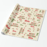 Olivia Merry Christmas Retro Personalisierter Name Geschenkpapier<br><div class="desc">Personalisiert Retro Mitteljahrhundert Moderne Briefe Frohe Weihnachten Nahtlose Muster mit dem Namen Olivia. Niedliches Typografie-Design mit nostalgischer,  lustiger 50er-Atmosphäre und moderner Ästhetik. In Weihnachten rot,  olivgrün und creme.</div>