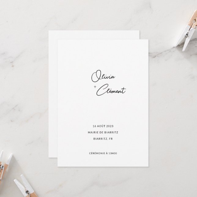 Olivia Minimalist + Eleanant Hochzeitsverkündung Einladung (Vorderseite/Rückseite Beispiel)