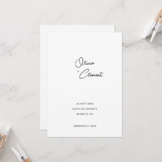 Olivia Minimalist + Eleanant Hochzeitsverkündung Einladung
