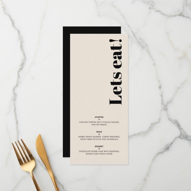 OLIVIA Moderner Almond Black Celestial Wedding Gue Menükarte (Vorderseite/Rückseite Beispiel)