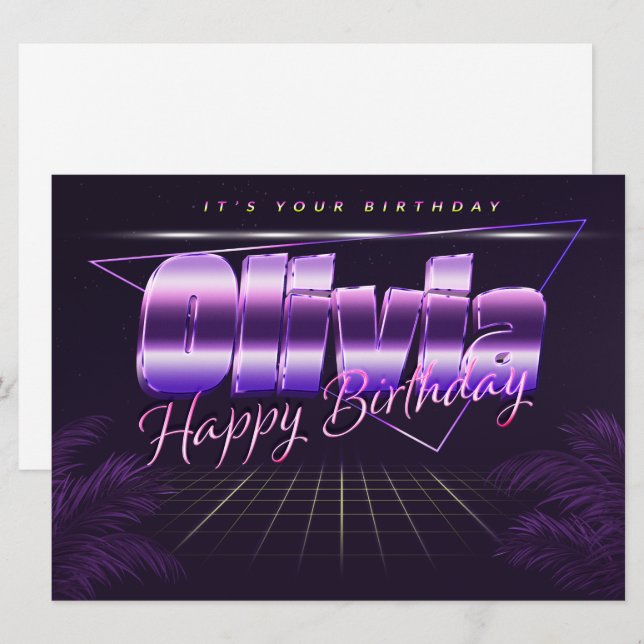 Olivia Name Vorname lila retro Karte Geburtstag (Vorne/Hinten)