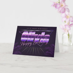Olivia Nom Prénom carte anniversaire rétro lilas