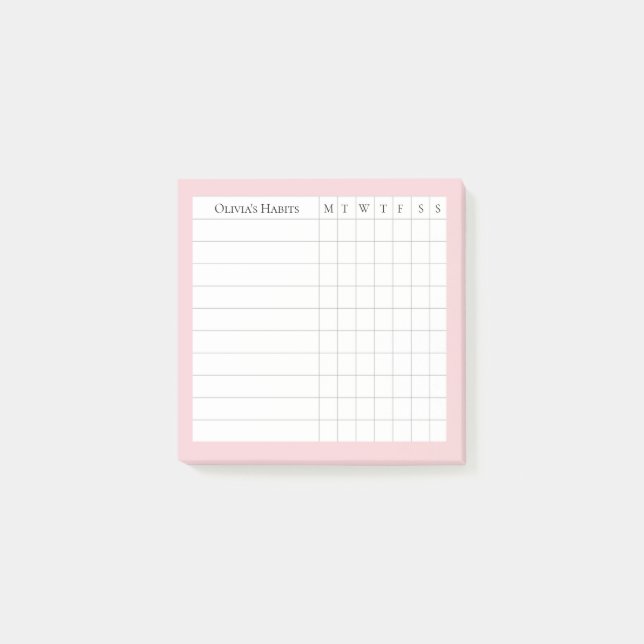 Olivia Personalisiert Habit Tracker in Blush Post-it Klebezettel (Vorderseite)