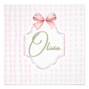 Olivia Personalisiert Pink Bow & Gingham Print Fotodruck