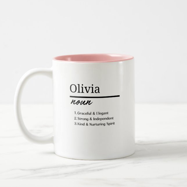 Olivia, Personalisierte Mädchenbezeichnung Definit Zweifarbige Tasse (Links)