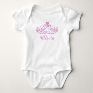 Olivia, Pink Princess Baby T-Shirt, Babyname hinzu Strampler