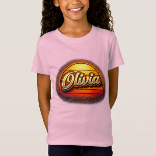 Olivia Retro-Sonnenuntergang Personalisiertes Name T-Shirt