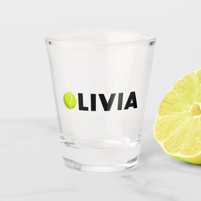 Olivia Tennis Schnapsglas (Vorderseite)