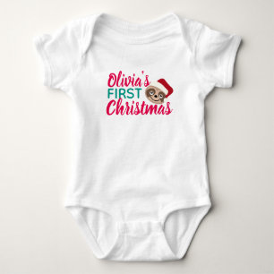 Olivia's First Christmas Baby Romper Sloth Design Strampler
