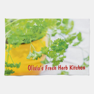 Olivias frische Kräuterküche mit individuellem Nam Geschirrtuch