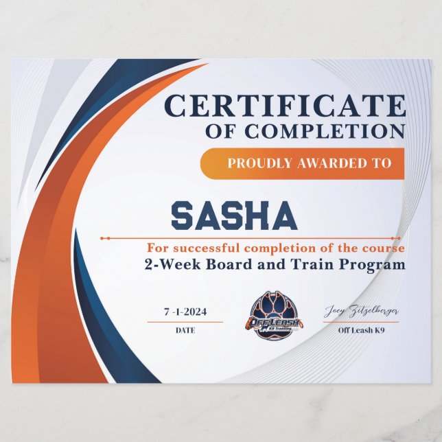 OLK9-Zertifikat Nr. 6 (Vorderseite)