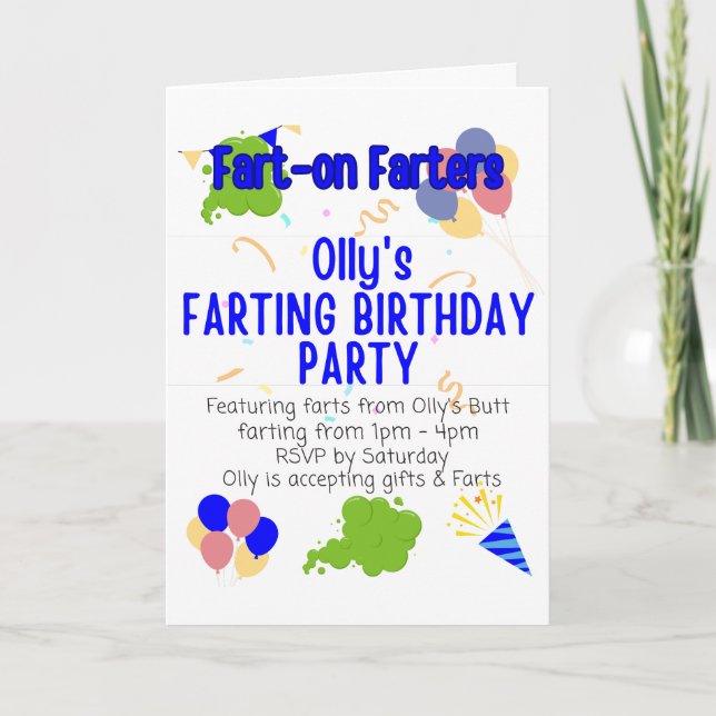 Olly's Farting Birthday Party Karte (Vorderseite)
