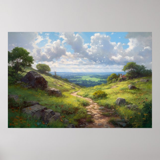 Ölmalerei auf kurvenreicher Strecke auf der Hügelw Poster (Vorne)