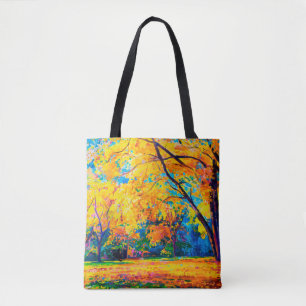 Ölmalerei auf Leinwand. Gelbe Bäume. Moderne Kuns Tasche