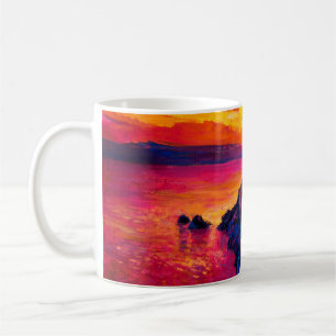  Ölmalerei auf Leinwand. Sonnenuntergang über der  Kaffeetasse